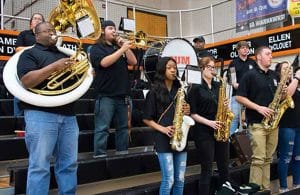 AUM Spirit Band plays proudly at basketball games.