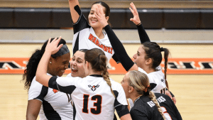 Warhawk Volleyball celebrates.
