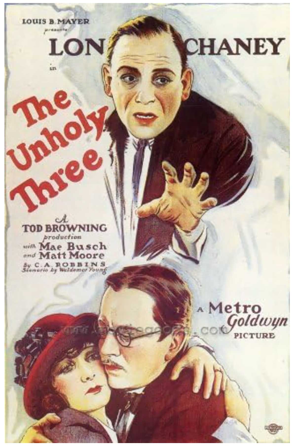 Vintage movie poster for The Unholy Three featuring Lon Chaney.