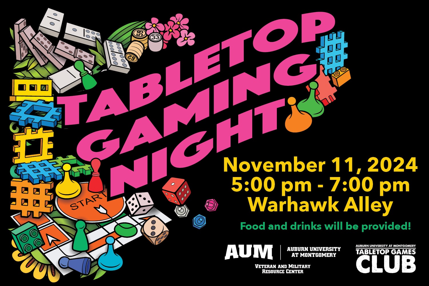 Table Top Gaming Night November eleventh 2024 5 to 7 PM Warhawk Alley