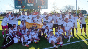 AUM Men's soccer celebrate first GSC title.