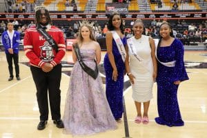 The AUM Homecoming Court was presented at half-time of the Homecoming basketball game.