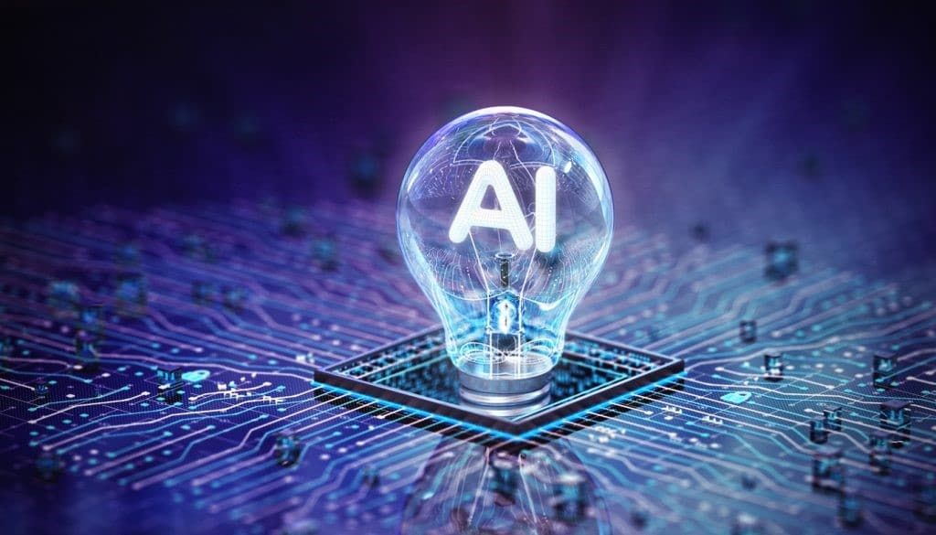 Stock photo of AI inside a lightbulb connected to a power grid.