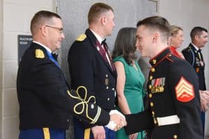 ROTC students greet military officials at the AUM Military Ball.