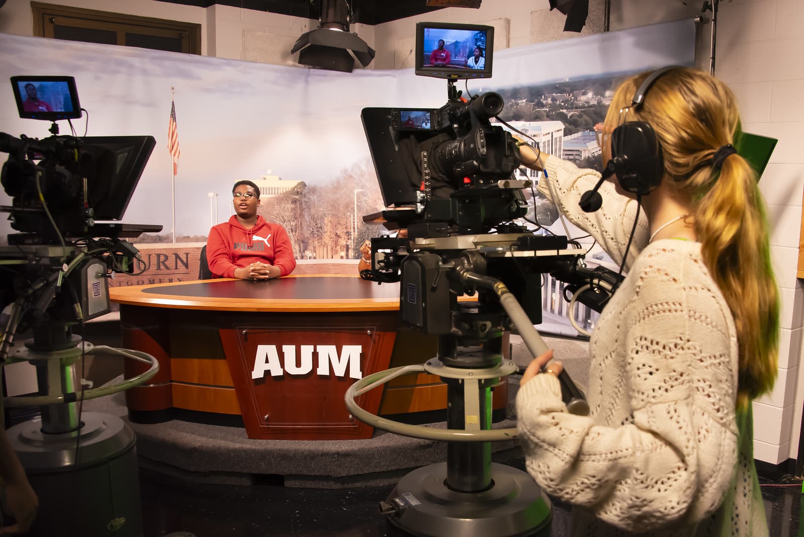 High school and middle school students create their own news show during the AV Storytelling Camp.