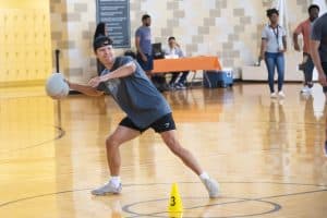 Students compete in a dodgeball tournament at the Wellness Center.