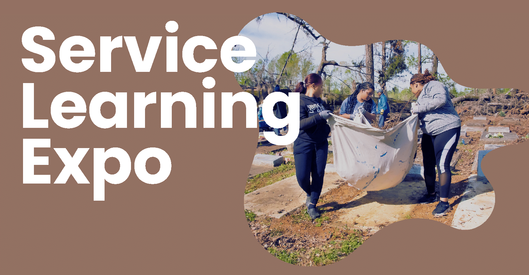 Service Learning Expo at Auburn University at Montgomery with students participating in a cleanup activity.