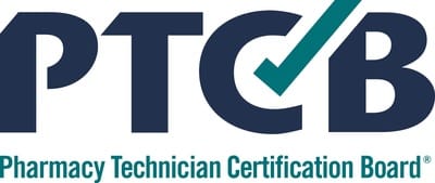 PTCB logo with bold letters and green checkmark, representing Pharmacy Technician Certification Board.