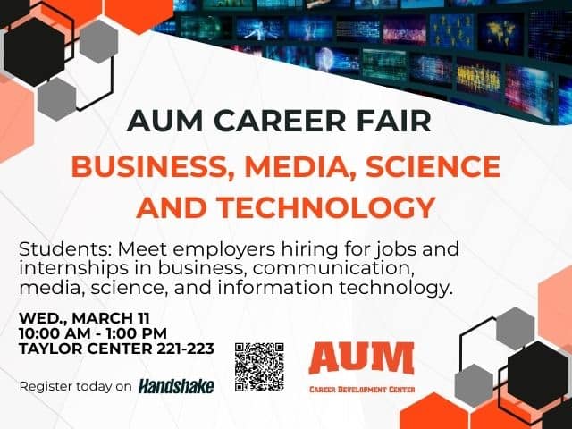 AUM Career Fair at Auburn University at Montgomery for business, media, science and technology, March 11, Taylor Center.
