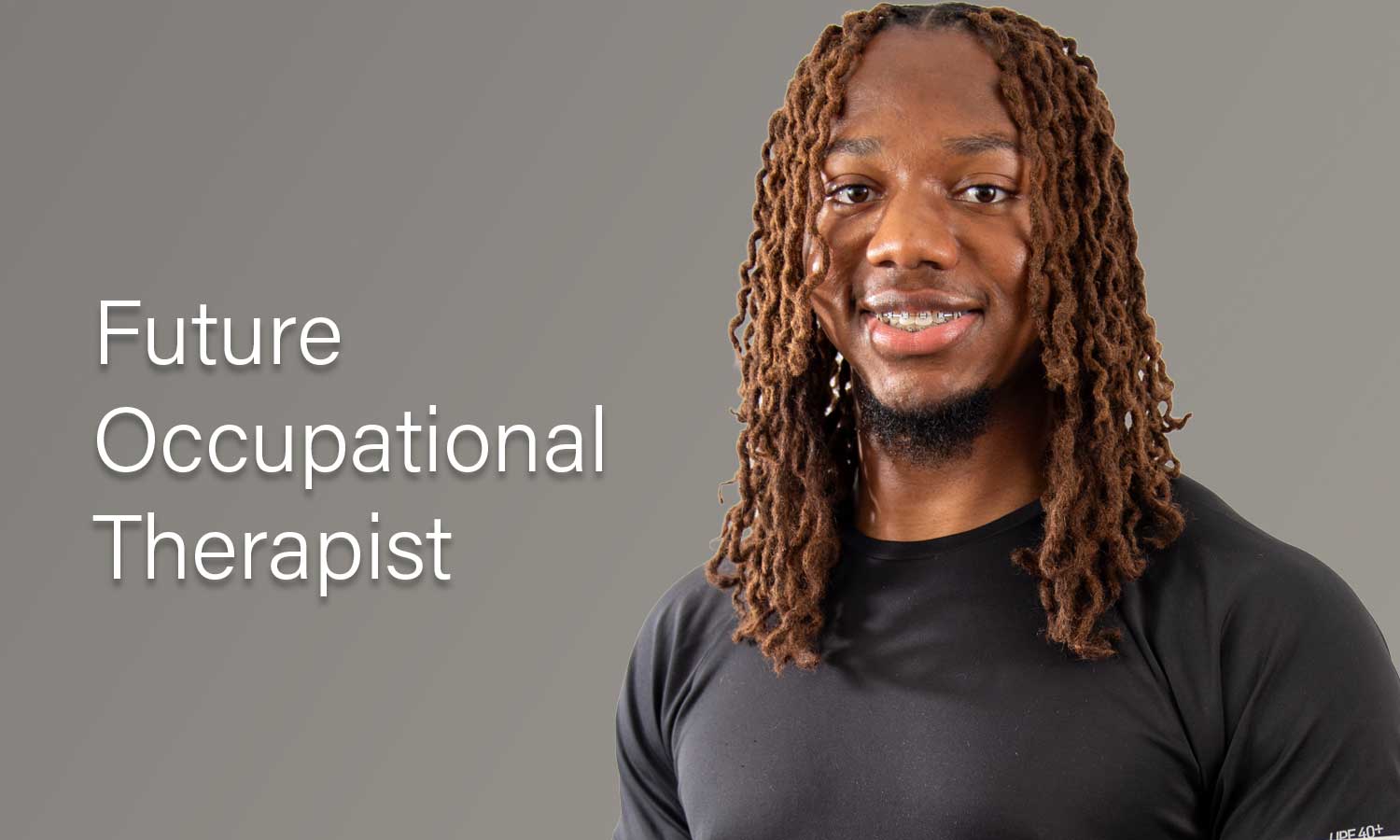 Auburn University at Montgomery student - Mar'Derious Flowers, Future Occupational Therapist on gray background