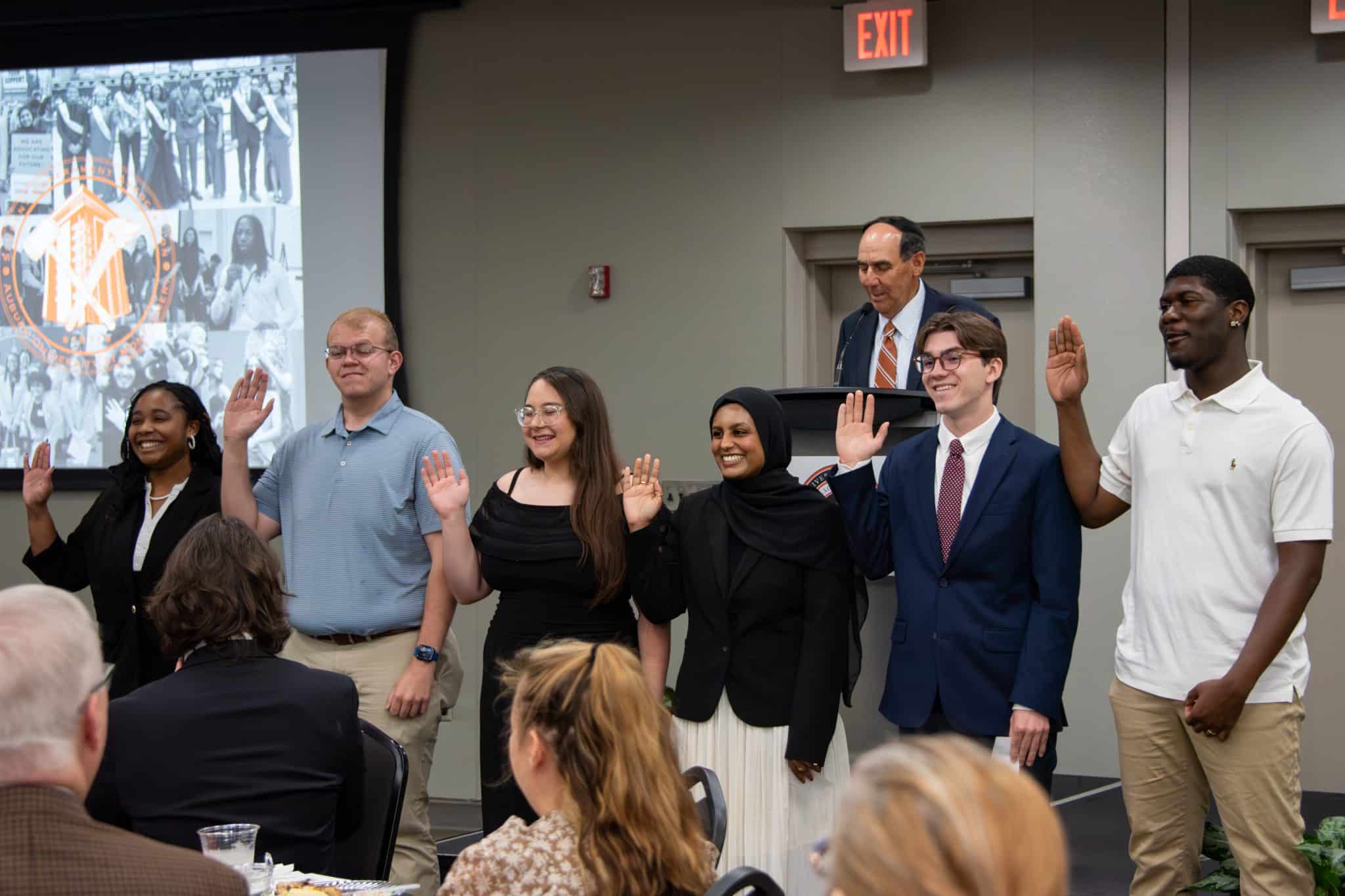 Auburn University at Montgomery students take an oath during the student government induction ceremony.