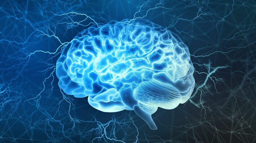Auburn University At Montgomery Neuroscience: Glowing Human Brain With Electric Signals And Neural Network Background